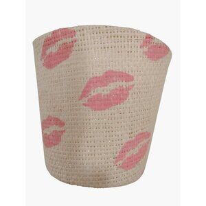 Burlap Basket Lined Plant Holder Pink Lipstick Marks Kisses Valentine 4 Inch